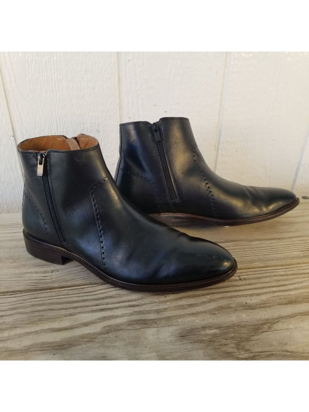 Johnston Murphy Dress Mens Black Leather Dual Side Zip Ankle Boots 11 M F20